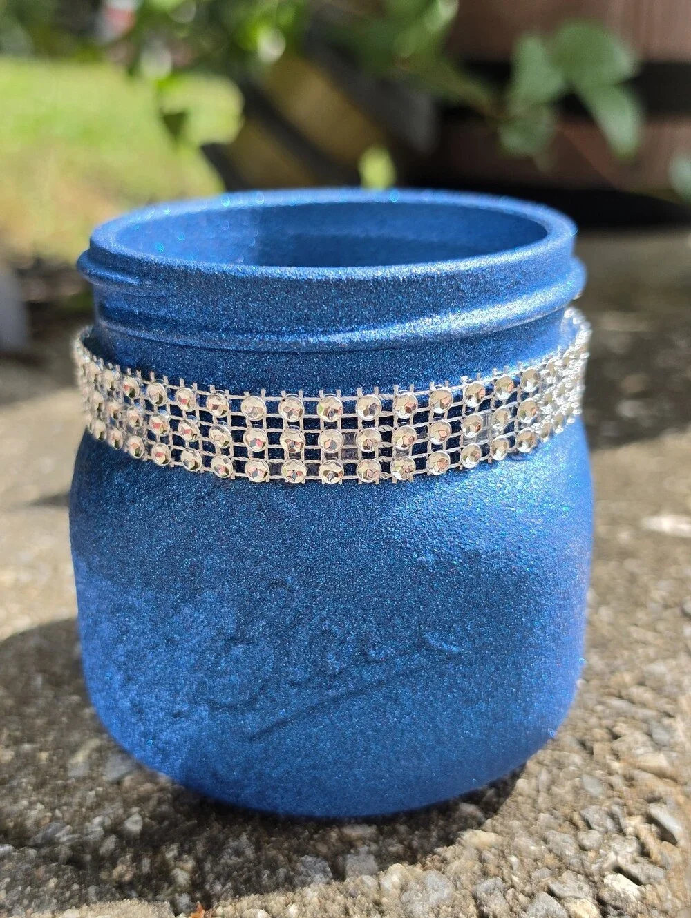 Blue Glitter Bling Rhinestone Pint Widemouth Mason Jar for Wedding